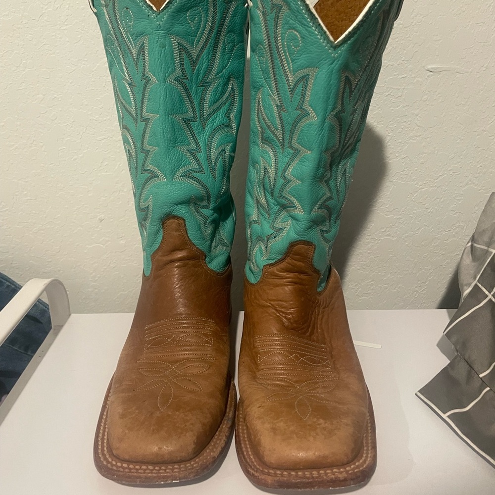 Justin Boots Teal and Brown Ankle Boots
